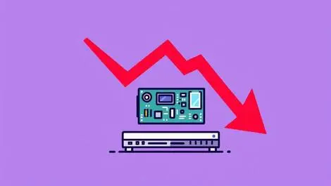 Downward red arrow over circuit board illustration declining electronics sales uk
