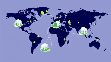 Interconnected small businesses global network green leaves sustainability