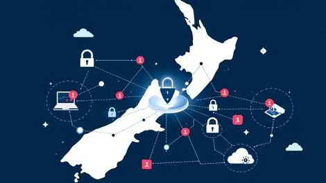 Secure data network interconnected nodes locks new zealand silhouette icons