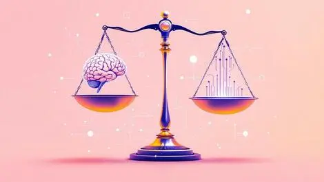 Balanced scale brain vs computer chip ethical ai digital advertising