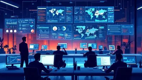 Modern security operations center analysts monitoring threat activity