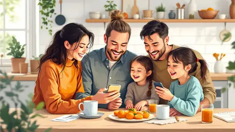 Cozy new zealand family at home using smartphone to organize activities