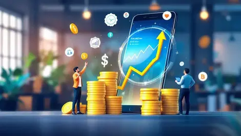 Smartphone financial graphs cash flow small business owners modern office