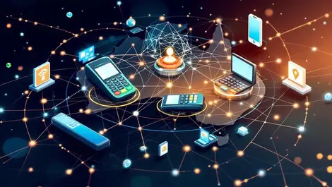 Australian map connected payment terminals iot devices network lines illustration