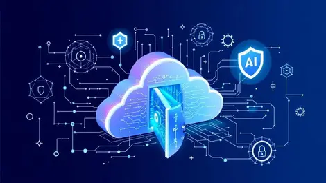 Secure cloud vault digital circuits ai neural network shield symbols protected ai workloads automated cloud security