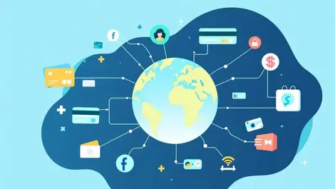 Global fintech network multiple payment methods unified illustration