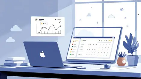 Modern laptop financial dashboard cloud accounting flat illustration