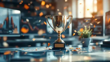 Ecommerce analytics office trophy top customer satisfaction success