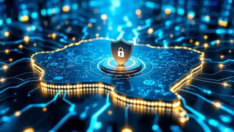 Cinematic secure data center country outline cloud residency